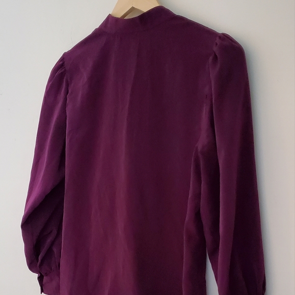 Plum Ruffle Vintage 80s Long Sleeve Button Up Blouse - Picture 10 of 13